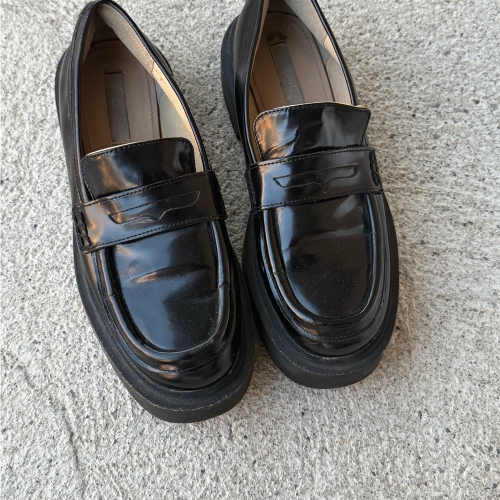 Classic Black Loafers Leather Platform